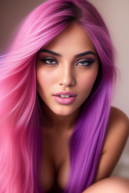 Image: moroccan sexy top model close up blue and red long hair  blonde and pink purple hairclose face shot closed eyes teasing look boobs spreading legs pussy hot mouth closing eyes