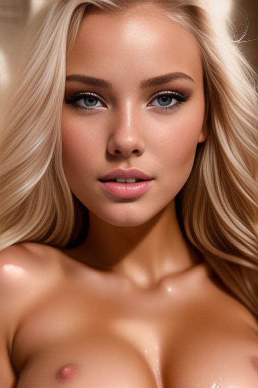 Image: russian blondes top models  face extreme closeup from close above  boobps  in bath  covered in cum  teasing look little smile
