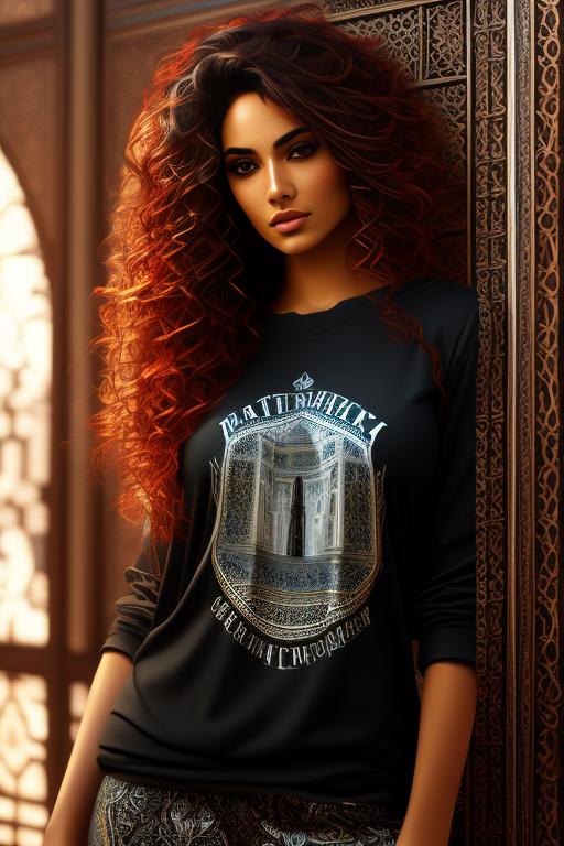 Image: Art Style bestquality hyperdetailed ultradetailed Ethnicity Moroccan Dressqty wearing pants sexy tshirt Camera closeup Hair Color black