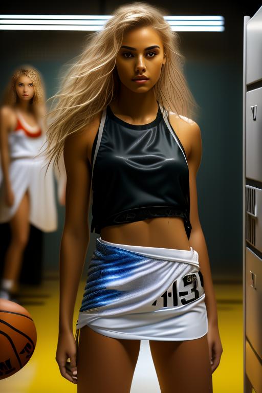 Playing basketball, female , sexy blonde ,  , torn basketball clothes , lockers shower background , nbr_models_three Three Top Models, ethnicity_caucasian Caucasian, dress_pulld Pulld, art_style_hyper_detailed Hyper Detailed, camera_close_up Close-Up, <dress_pulld:0.2>