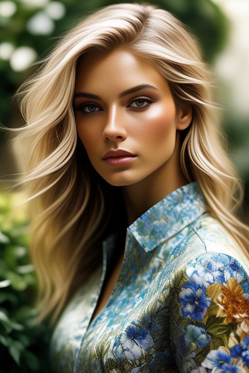 Image: Blonde  nbrmodelsone One Top Model ethnicitycaucasian Caucasian backgroundgarden Garden artstylehyperdetailed Hyper Detailed cameracloseup CloseUp