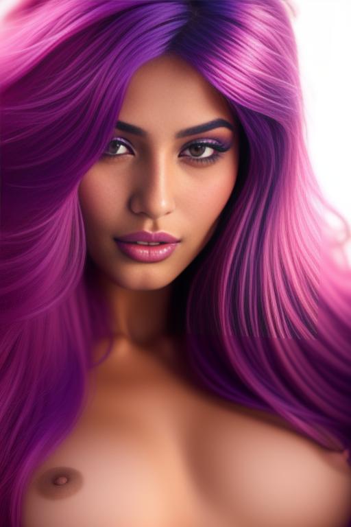 Image: moroccan sexy top model close up blue and red long hair  bonde and pink purple hairclose face shot laying above her closed eyes