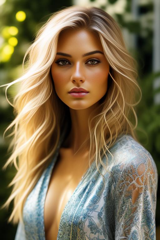 Image: Blonde  nbrmodelsone One Top Model ethnicitycaucasian Caucasian backgroundgarden Garden artstylehyperdetailed Hyper Detailed camerafacecloseup Face CloseUp
