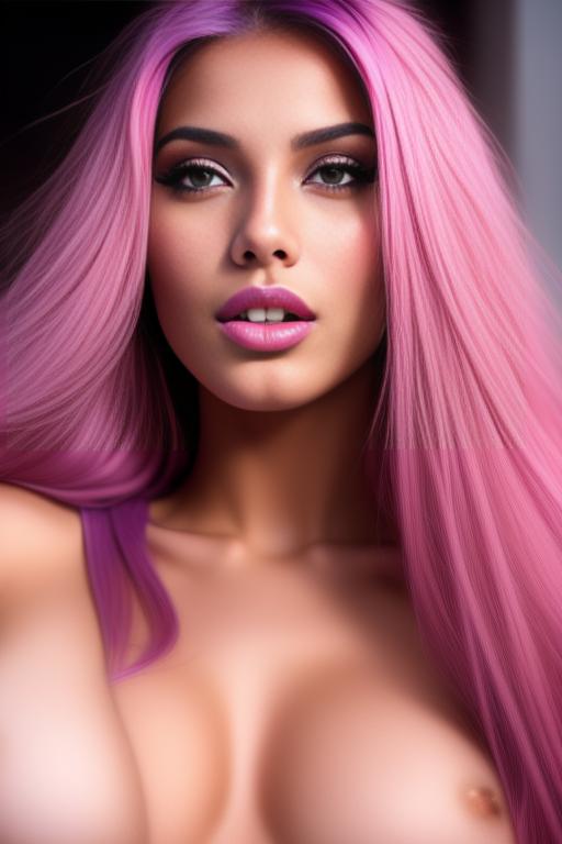 Image: moroccan sexy top model close up blue and red long hair  blonde and pink purple hairclose face shot closed eyes teasing look boobs spreading legs pussy hot mouth closing eyes