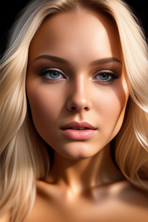 Image: russian blonde top model next to gaming pc from above face extreme closeup nude fingers