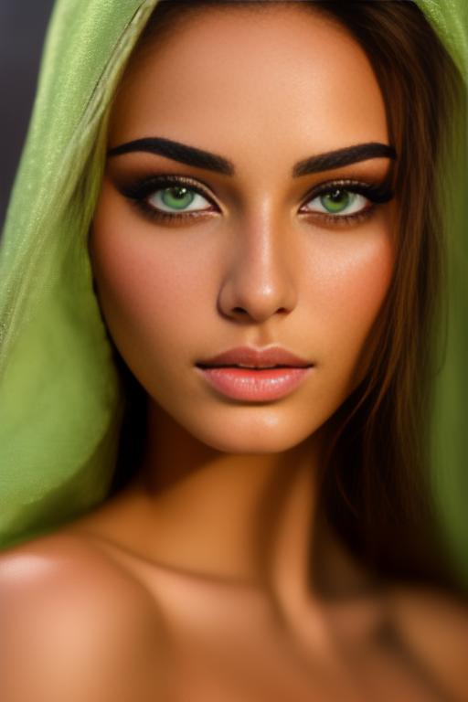 Image: moroccan top model  goergeous light green eyes face close up in bath