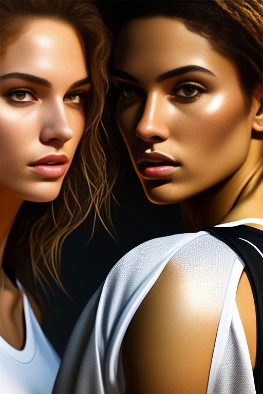 Playing basketball, female , nbr_models_two Two Top Models, ethnicity_caucasian Caucasian, art_style_hyper_detailed Hyper Detailed, camera_close_up Close-Up