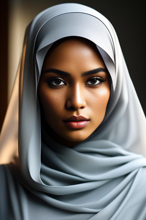 Image: Indonesian woman with keen eye small lips sharp nose and wearing hijab nbrmodelsone One Top Model ethnicitycaucasian Caucasian artstylehyperdetailed Hyper Detailed cameracloseup CloseUp
