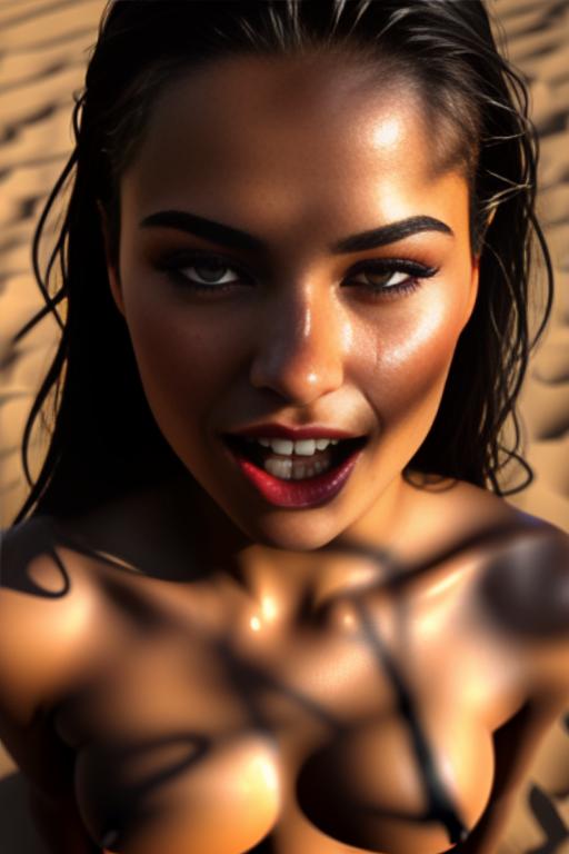 Wearing torn open (black) tshirt,  female ( smiling face moaning eyes) ((top models eyes)),( camera shot from above), ( close face and eyes extreme close-up ) ,tongue, nbr_models_one One Top Model, ethnicity_moroccan Moroccan, dress_cum_on_face Cum On Face, background_desert Desert, art_style_hyper_detailed Hyper Detailed, art_style_ultra_detailed Ultra Detailed, camera_face_extreme_close_up Face Extreme Close-Up, <dress_cum_on_face:-0.4>
