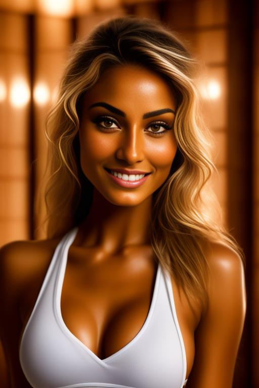 Image: two woman top model tanned Art Style bestquality camera shot face extreme closeup hyperdetailed ultradetailed Ethnicity Moroccan   sauna  white sports apparel  smiling holding touching  artStylebestquality hyperdetailed ultradetailed nsfwnsfw dressshirtliftv304 shirtlift