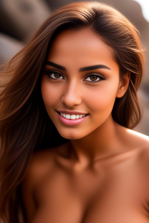 Image: Moroccan Top model beauty sports sexy  gentlesmile  face close up shot  eyes close up in rocky rocks no panties  shot from below open mouth   beautiful eyes face close up