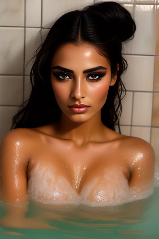 Image: moroccan top model  goergeous dark black eyes face close up in bath