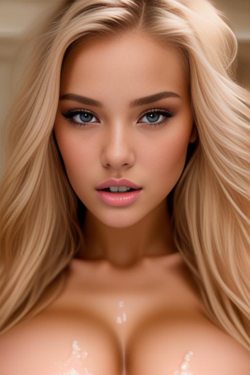 Image: russian blondes top models  face extreme closeup from close above  boobps  in bath  covered in cum  teasing look
