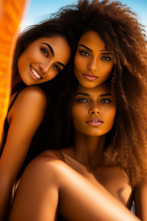 Image: two woman top models cudling touching   tanned Art Style bestquality hyperdetailed ultradetailed Ethnicity Moroccan  Camera  face extreme closeup   hair long laughing squash court  sitting