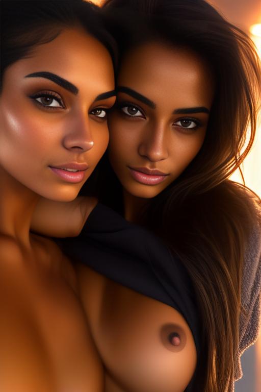 Image: two woman top models cudling touching  tanned Art Style bestquality hyperdetailed ultradetailed Ethnicity Moroccan  Camera face extreme closeup eyes  hair long  sauna black towel  tshirt joggings  dressshirtliftv308 shirtlift