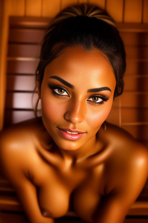 Image: one woman top model tanned Art Style bestquality face extreme focus closeupeyes close up  hyperdetailed ultradetailed  Ethnicity Moroccan top model  sauna  dresscumshot4903 cum on face  beautifull open eyes penis cum smile
