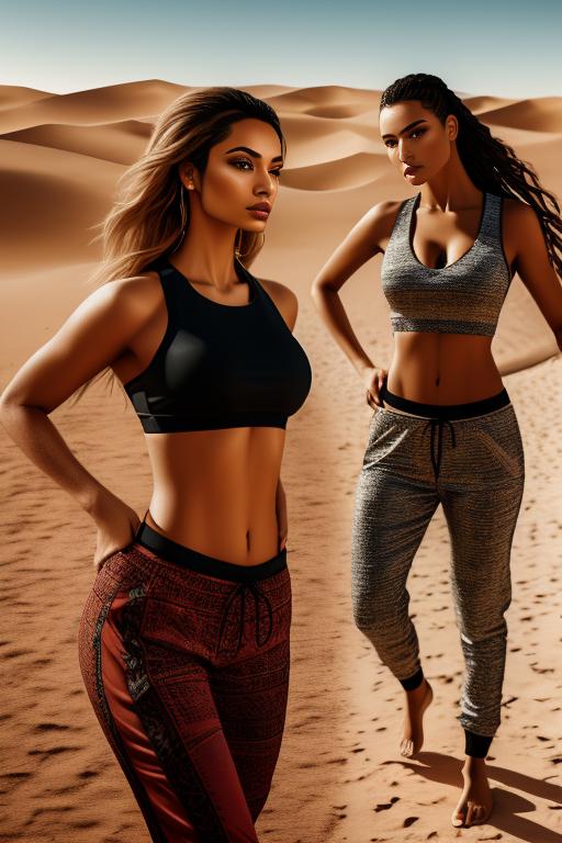 Image: In tight jogging  nbrmodelstwo Two Top Models ethnicitymoroccan Moroccan backgrounddesert Desert artstylehyperdetailed Hyper Detailed cameracloseup CloseUp