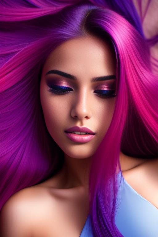 Image: moroccan sexy top models close up blue and red long hair  bonde and pink purple hairclose face shot laying above her closed eyes intense look