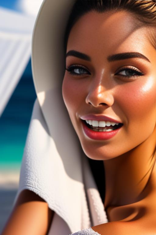 Hyper close up,, swallow tongue, open-mouthed,parasol, black beach towel, tan top model, hairs, smile open mouth, topless, laying down ( eyes closed, )(stretching), nbr_models_two Two Top Models, nbr_models_three Three Top Models, ethnicity_caucasian Caucasian, art_style_hyper_detailed Hyper Detailed, camera_close_up Close-Up