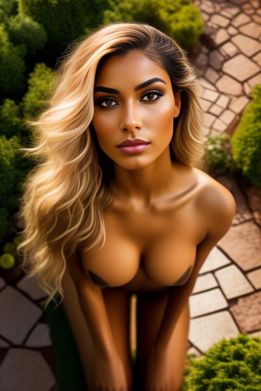 Image: From above camera nbrmodelsone One Top Model ethnicitymoroccan Moroccan dresshalfnaked Half Naked positionkneeling Kneeling heighttall Tall backgroundgarden Garden artstylehyperdetailed Hyper Detailed camerafacecloseup Face CloseUp camerafaceextremecloseup Face Extreme CloseUp