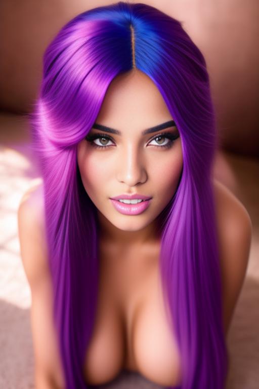 Image: moroccan sexy top model close up blue and red long hair  bonde and pink purple hairclose face shot kneeling riding closed eyes teasing look boobs spreading legs pussy