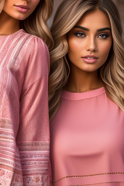Image: two blonde and pink moroccan top models close up