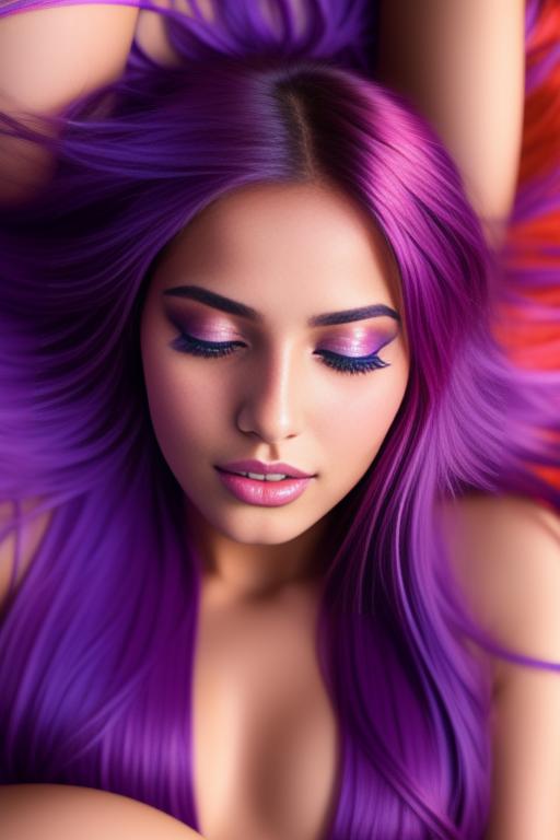Image: moroccan sexy top models close up blue and red long hair  bonde and pink purple hairclose face shot laying above her closed eyes nude