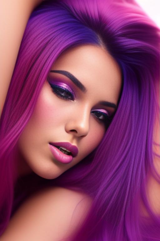 Image: moroccan sexy top model close up blue and red long hair  bonde and pink purple hairclose face shot laying above her closed eyes