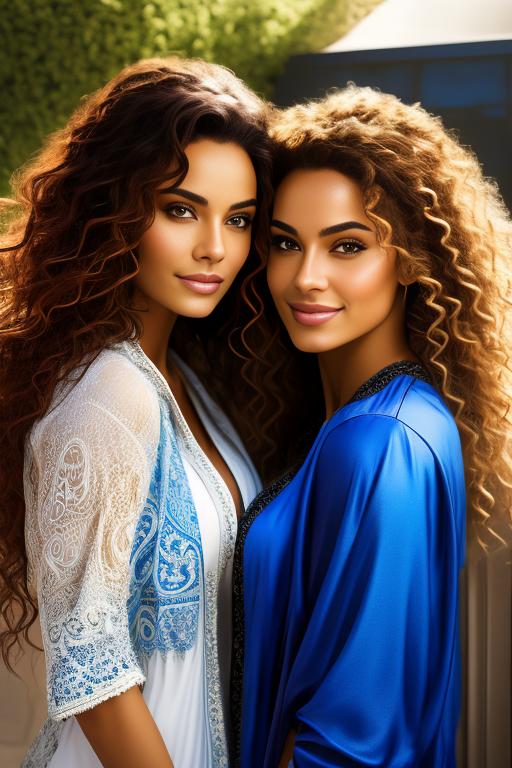 Image: artStylebestquality hyperdetailed ultradetailed  ethnicityMoroccan hair Color  electricBlue nbrmodelsTwo top models backgroundHot tub  positionkissing    dresssexy tshirt Cameraface closeup positionsmiling  dressopen jacket