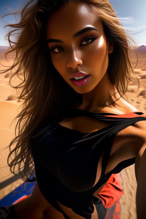 Wearing torn open black tshirt, , eyes,  female top models,( camera shot from above, from the sky downwards), (face extreme close-up ), arms up, (big round sucking open swallow mouth) tongue, nbr_models_one One Top Model, ethnicity_moroccan Moroccan, dress_shirtlift Shirtlift, background_desert Desert, art_style_hyper_detailed Hyper Detailed, camera_close_up Close-Up, <dress_shirtlift:0.0>