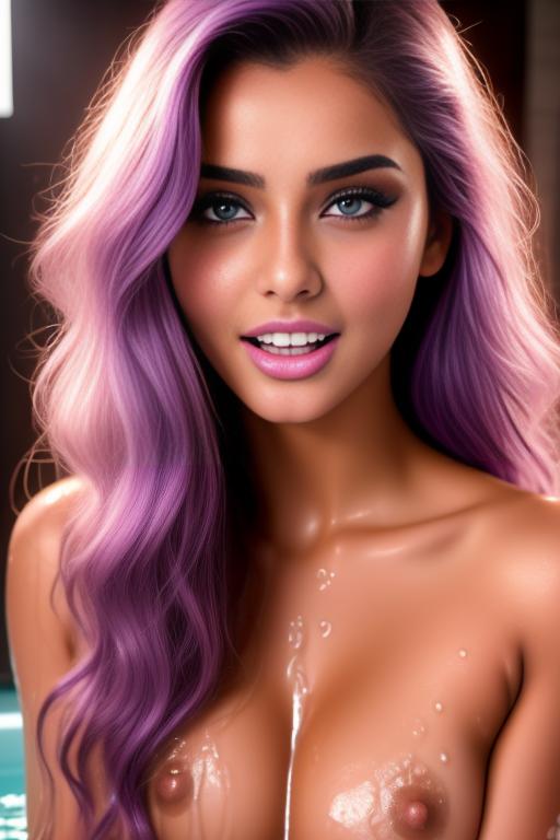 Image: two moroccan adults top models  goergeous eyes beautifull hair top model face and hair face extreme close up shot in purple bath seduced look wet moaning open mouth smile  happy  cum in face tit fuck wet wet