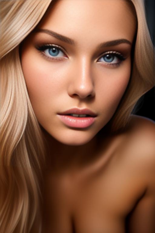 Image: russian blonde top model next to gaming pc from above face extreme closeup nude fingers