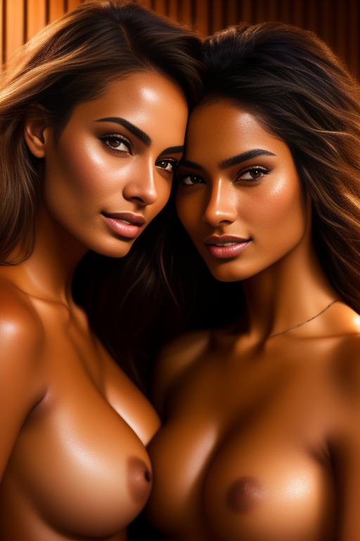 Image: two woman top models cudling touching   tanned Art Style bestquality hyperdetailed ultradetailed Ethnicity Moroccan  Camera  face closeup   hair long laughing sauna black shirt