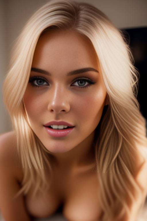 Image: russian blonde top model next to gaming pc  from above closeup hot  shy teasing nude biting lips laying