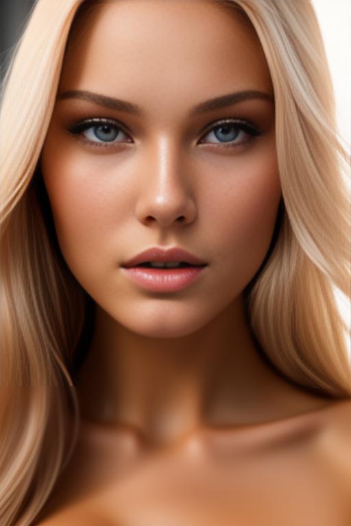 Image: russian blonde top model next to gaming pc from above face extreme closeup nude fingers