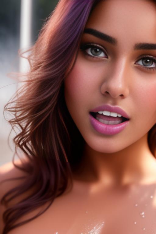 Image: two moroccan adults top models  goergeous eyes beautifull hair top model face and hair face extreme close up shot in purple bath seduced look wet moaning open mouth smile  happy  cum in face wet wet