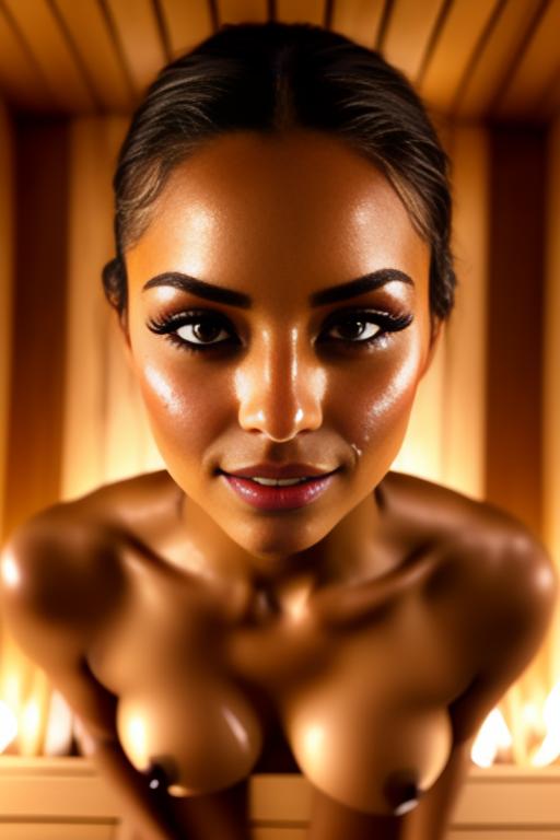 Image: one woman top model tanned Art Style bestquality face extreme focus closeupeyes close up  hyperdetailed ultradetailed  Ethnicity Moroccan top model top model mascara sauna  dresscumshot49045 cum on face  beautifull open eyes penis cum smile