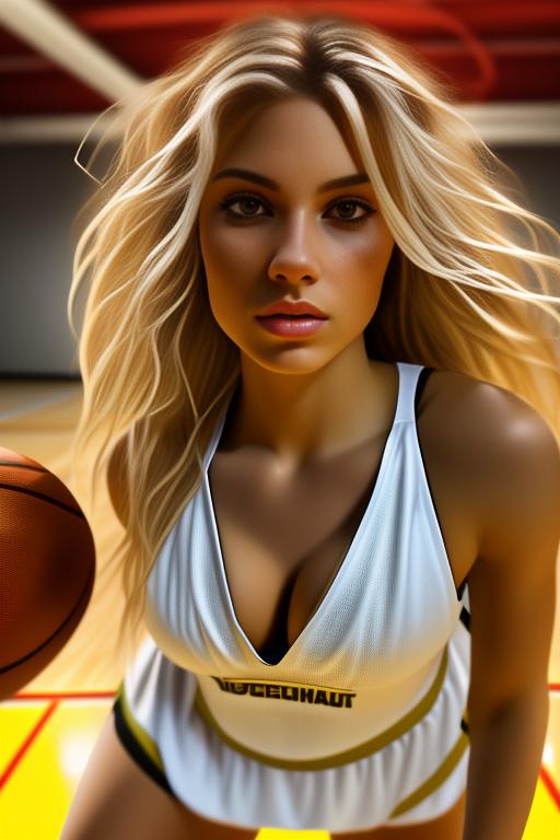Playing basketball, female , sexy blonde , nbr_models_three Three Top Models, ethnicity_caucasian Caucasian, dress_pulld Pulld, art_style_hyper_detailed Hyper Detailed, camera_close_up Close-Up, <dress_pulld:0.0>