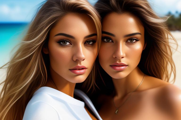 two naked top models, kneeling on tropical beach, ethnicity  is Caucasian and Moroccan, Hyper Detailed, face extreme close-up view, topless (tshirt shirt lift), long legs, nbr_models_one One Top Model, dress_shirtlift Shirtlift, art_style_hyper_detailed Hyper Detailed, <dress_shirtlift:0.0>, they are kissing and hugging, moroccan babe, nbr_models_one One Top Model, nbr_models_two Two Top Models, art_style_hyper_detailed Hyper Detailed, camera_extreme_close_up Extreme Close-Up, camera_face_close_up Face Close-Up