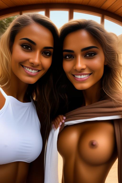 Image: two woman top model tanned Art Style bestquality camera shot face extreme closeup hyperdetailed ultradetailed Ethnicity Moroccan   sauna  white sports apparel  smiling holding touching  artStylebestquality hyperdetailed ultradetailed nsfwnsfw dressshirtliftv309 shirtlift