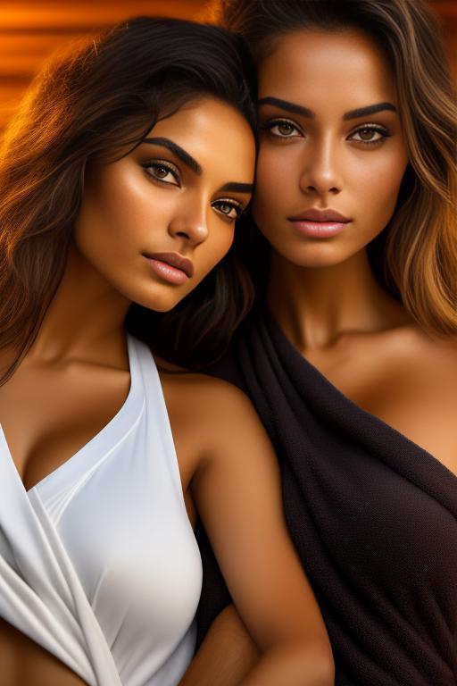 Image: two woman top models cudling touching  tanned Art Style bestquality hyperdetailed ultradetailed Ethnicity Moroccan  Camera face extreme closeup eyes  hair long  sauna black towel  tshirt joggings  dressskirtliftv404 skirtlift