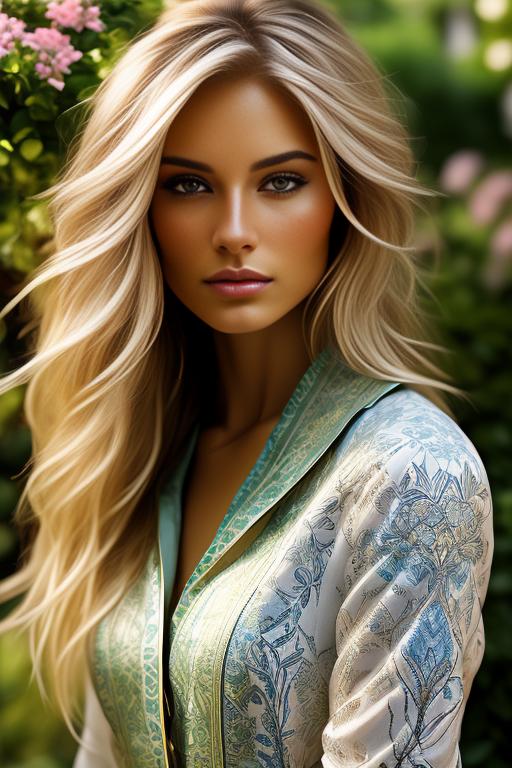 Image: Blonde  nbrmodelsone One Top Model ethnicitycaucasian Caucasian backgroundgarden Garden artstylehyperdetailed Hyper Detailed cameracloseup CloseUp