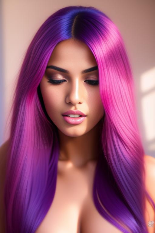 Image: moroccan sexy top model close up blue and red long hair  blonde and pink purple hairclose face shot closed eyes teasing look boobs spreading legs pussy hot mouth closing eyes
