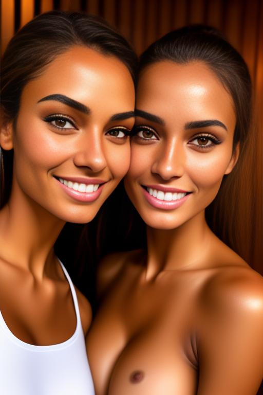 Image: two woman top model tanned Art Style bestquality camera shot face extreme closeup hyperdetailed ultradetailed Ethnicity Moroccan   sauna  white sports apparel  smiling holding touching  artStylebestquality hyperdetailed ultradetailed nsfwnsfw dressshirtliftv304 shirtlift