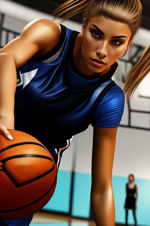 Playing basketball, female , nbr_models_two Two Top Models, ethnicity_caucasian Caucasian, art_style_hyper_detailed Hyper Detailed, camera_close_up Close-Up