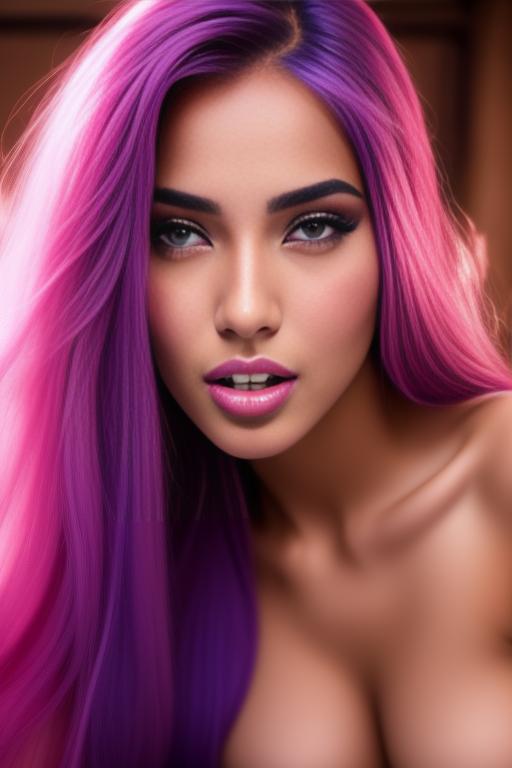 Image: moroccan sexy top model close up blue and red long hair  bonde and pink purple hairclose face shot closed eyes teasing look boobs spreading legs pussy hot mouth