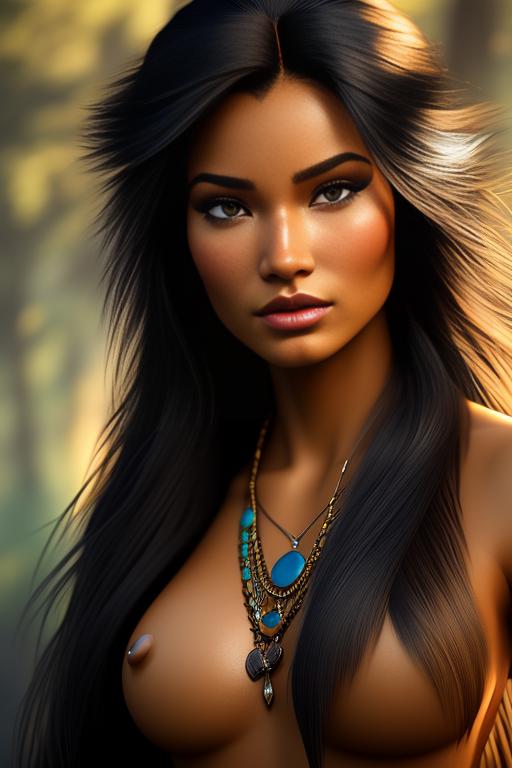 Pocahontas Disney , chasing, nbr_models_one One Top Model, art_style_hyper_detailed Hyper Detailed, camera_close_up Close-Up