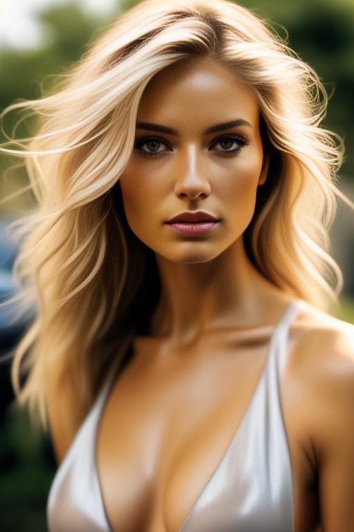 Image: blonde  nbrmodelsone One Top Model ethnicitycaucasian Caucasian dressnaked Naked backgroundcar Car backgroundgarden Garden artstylehyperdetailed Hyper Detailed camerafacecloseup Face CloseUp camerafaceextremecloseup Face Extreme CloseUp