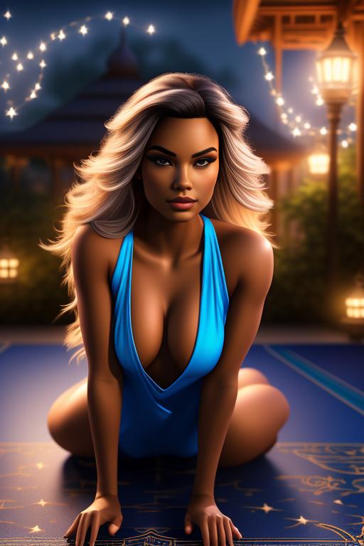 Jasmine Disney , sitting on flying on mat in night sky, nbr_models_one One Top Model, art_style_hyper_detailed Hyper Detailed, camera_close_up Close-Up