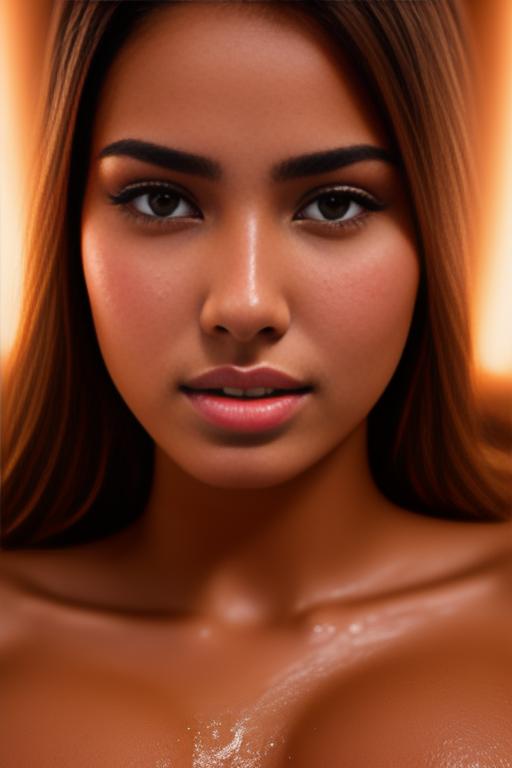 Image: Female Moroccan top models  face close up shot  wet kneeling in massage sauna nude shot from above  sperm in face